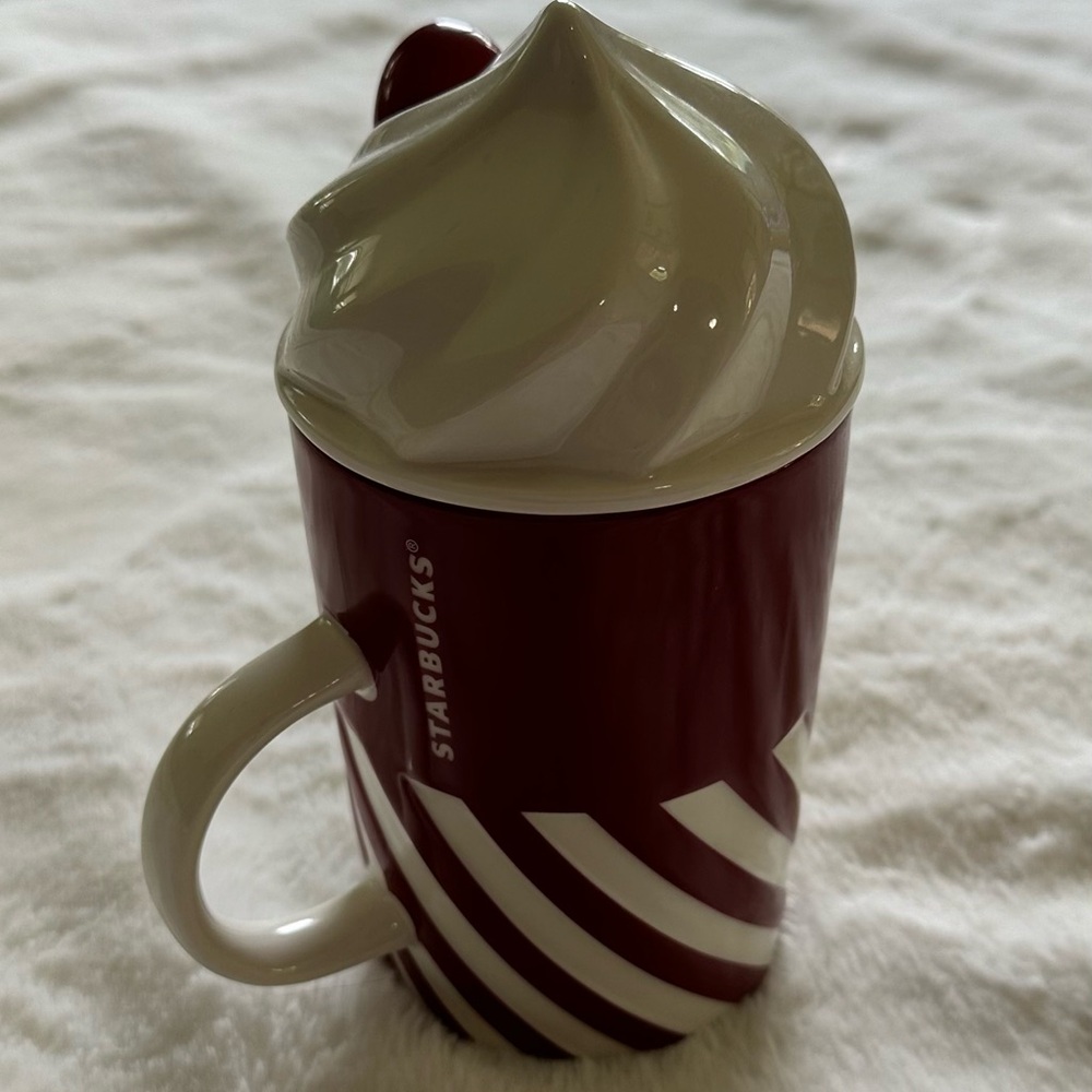 NEW! RARE STARBUCKS Ceramic Mug Cup Whipped Cream lid w/Spoon set 390ml 2015 F/S